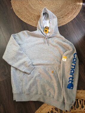 NWT Carhartt Loose Fit Midweight Logo Sleeve Graphic Sweatshirt Light Gray XL